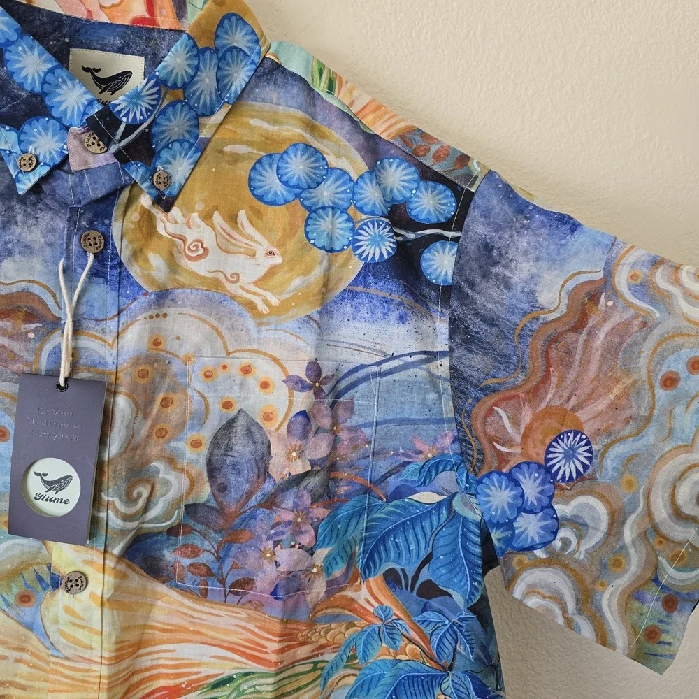 NWT Yiume Hawaiian Shirt Men's XL Colorful Koi Novelty Quirky Art Japan Tropical - Picture 5 of 12